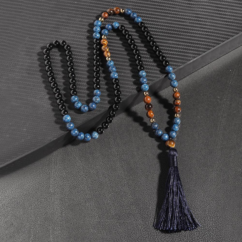 Long Tibetan Sweater Chain Fringed Pendant Men S Fashion Necklace Tiger Eye Blue Hemp Stone Beaded Necklace