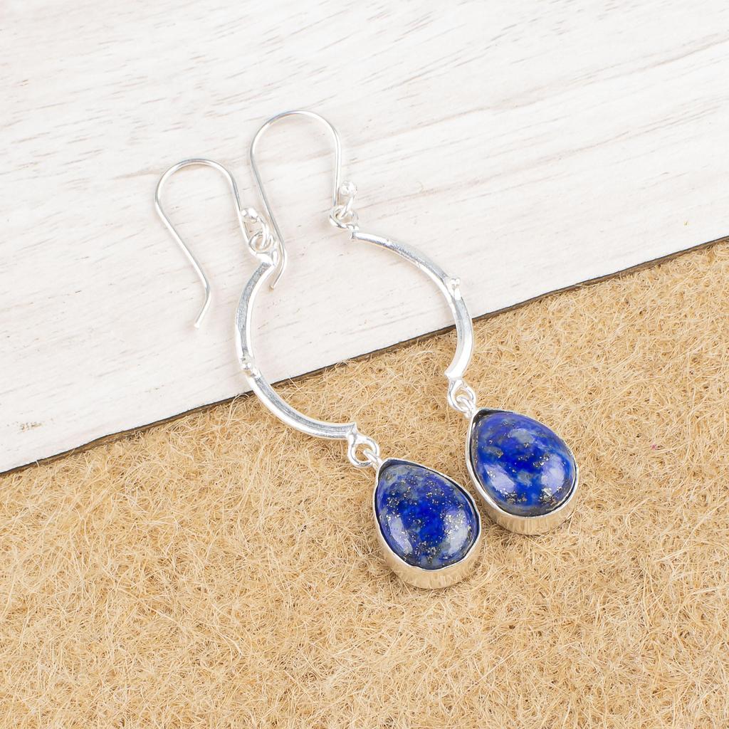 Lapis Lazuli Örhängen Handgjorda Ädelstenssmycken, 925 Äkta Sterlingsilver Örhängen, Smyckesörhängen med Unik Design