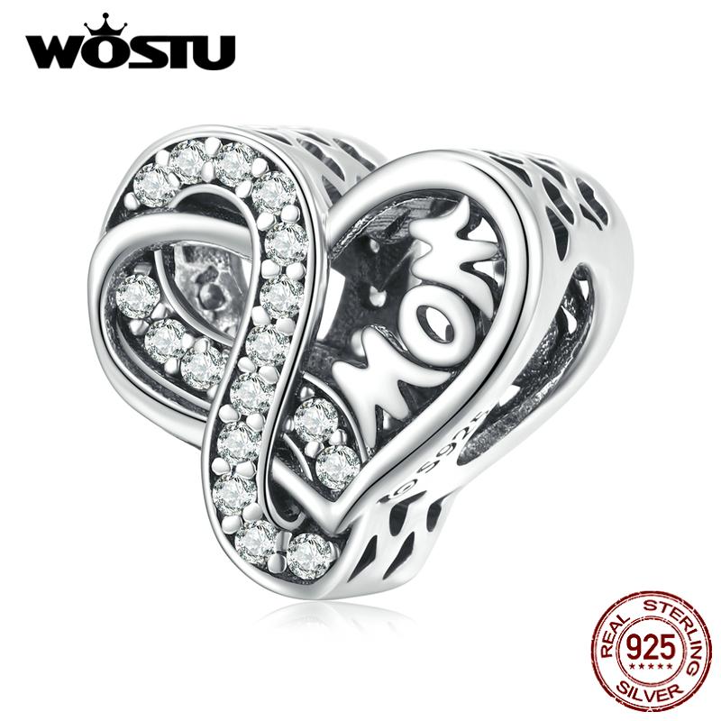 WOSTU 925 Sterling Silver Infinite Love Heart Lettering MOM Charm Charm Beads Fit Original Bracelet DIY Jewelry CTC516