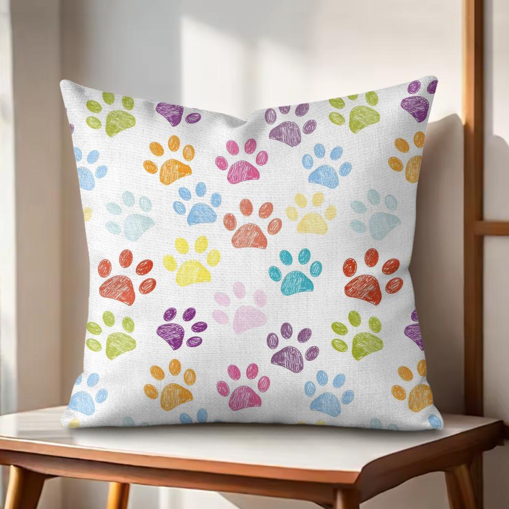 Paw Pattren Cushion Cover Natural Linen Organic Fabric DoubleSided Printing Couch Pillow Covers Home Decor