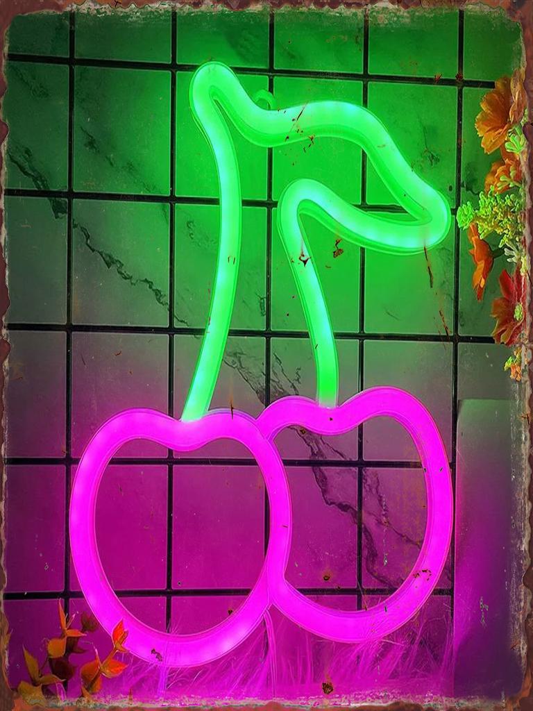 Neon Fruit Metal Tin Sign Supermarket Fruits Area Poster Restaurant Background Home Iron Plate Mural Bar Club Wall Decor Plaque