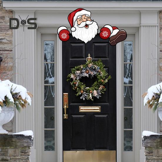 Christmas Decorations Set Santa Claus Elk Snowman Peeking Garden Yard Decorations Outdoor Xmas DIY Garden Fence Sign Ornament for Home Garden Yard