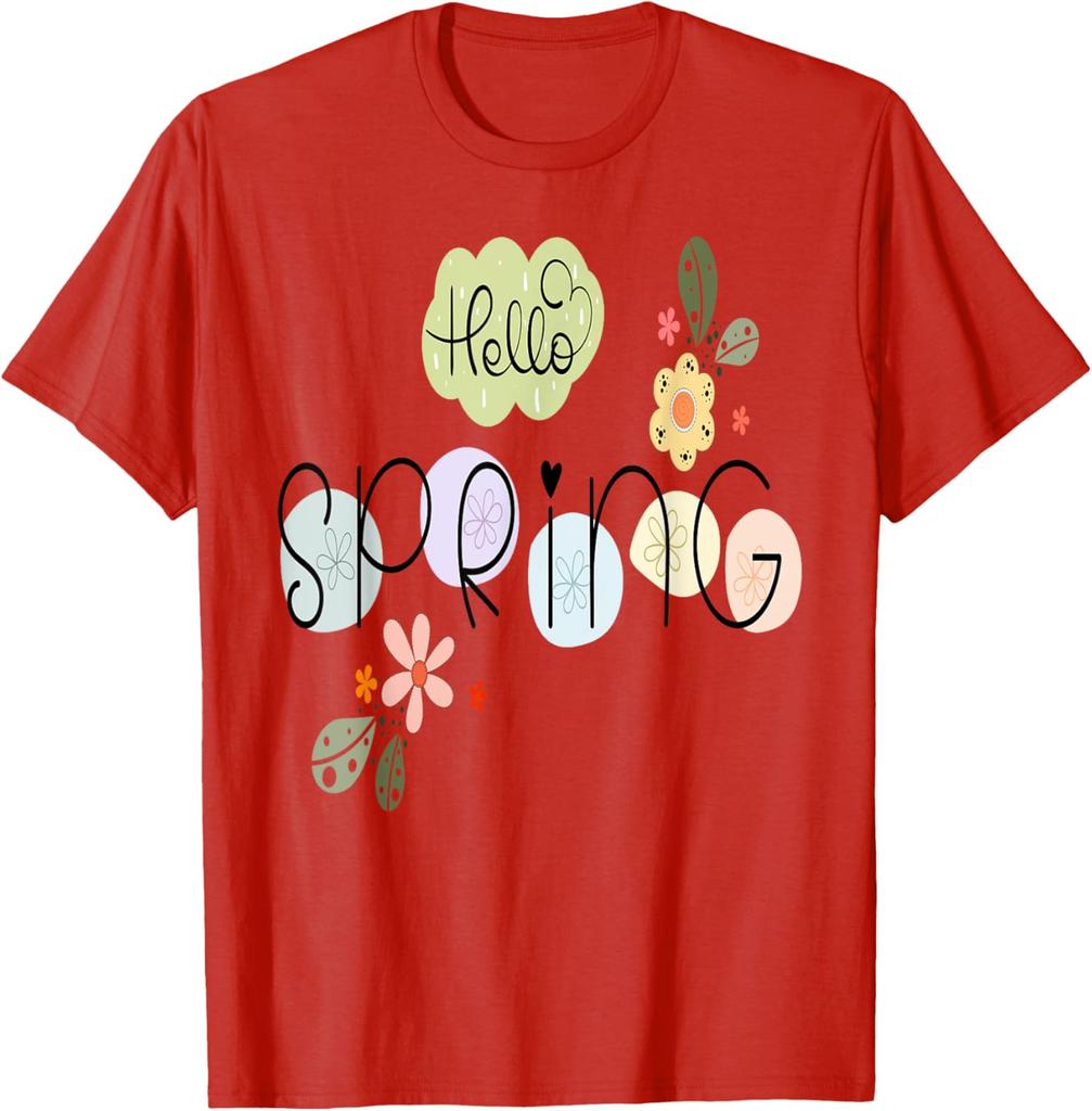 Hello Spring Flowers Graphic Tee Casual Cotton Short Sleeve T-Shirt Daily Wear