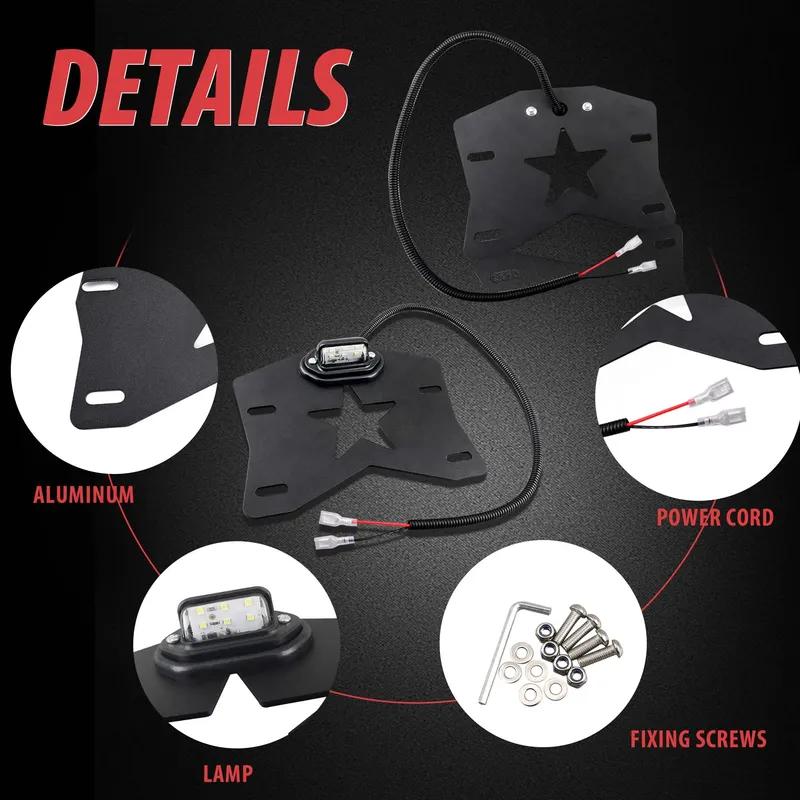 UTV License Plate Holder With Light Universal Aluminum License Plate Kit for Can-Am Maverick X3 Polaris RZR XP 1000 Ranger