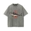 Summer Fashion 100% Cotton Washed Acid T-shirts  Great Eight Islands of Japan Tuna Fish Vintage Wash Japanese Design Tees