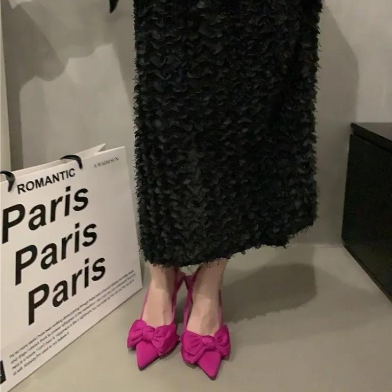 Fashion new Fashion Design Big Butterfly Knot Women Flat Mules Sandals High Quality Cozy Patent Leather Pointed Toe Back Strap Shoes