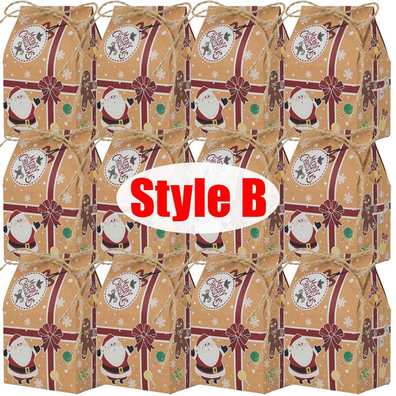 30/1PCS Christmas Kraft Paper Gift Bags Candy Cookie Snack Packaging Box Xmas New Year Party Home Decoration Wrapping Supplies