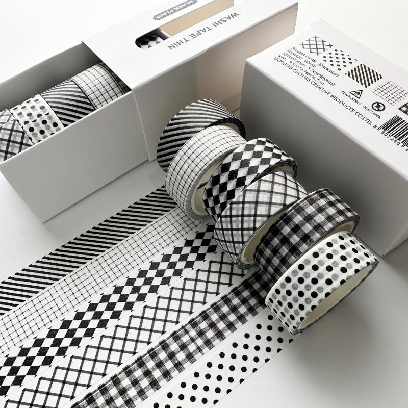 Plaid Tape Set, 6 Rolls Aesthetic Grid & Polka Dot Decorative Tapes For Journal Scrapbooking Diy Crafts & Planner