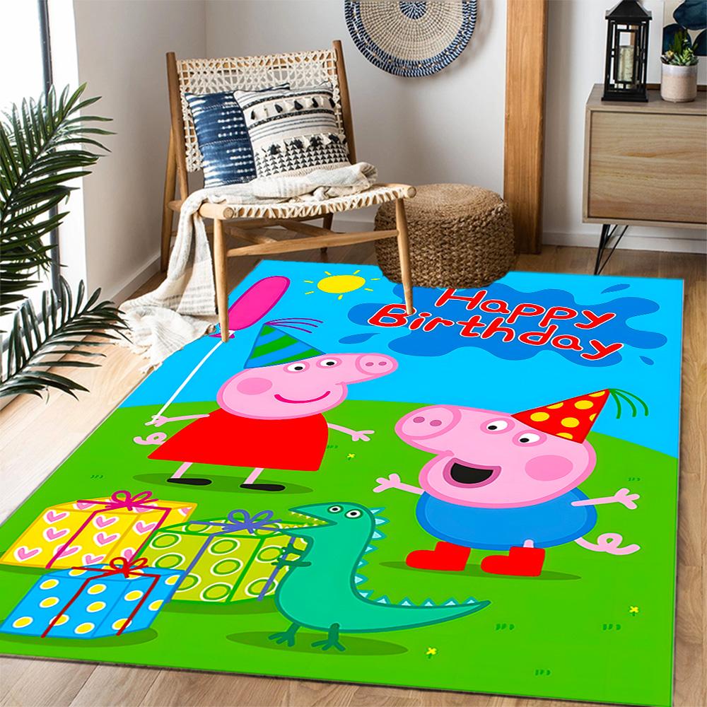Peppa Pig's Colorful World Themed Anti-Slip Rugs - Polyester Home Decor, Suitable for Bedrooms, Living Rooms, Doorways, Studios, and Decorations
