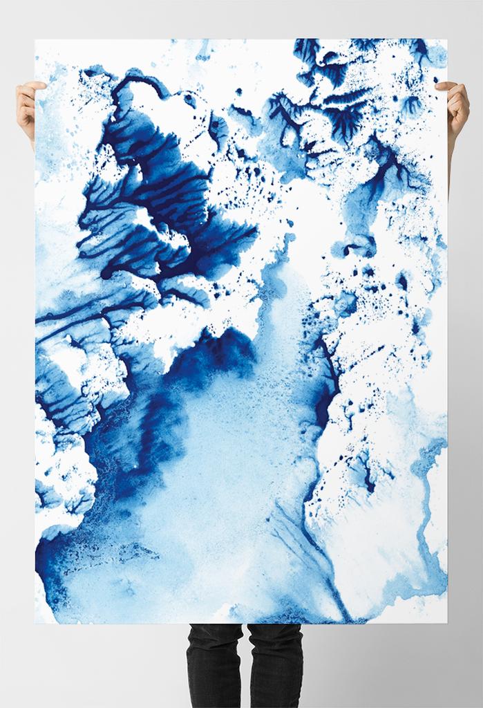 Abstraktes Poster mit blauen Wellen