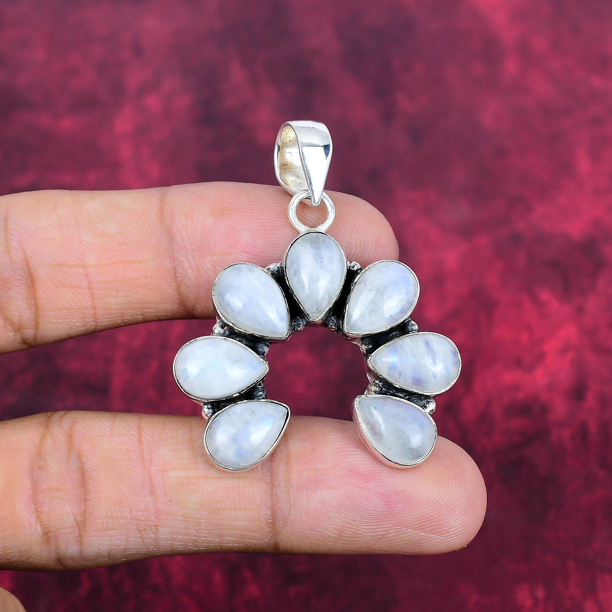 

Rainbow Moonstone Pendant Gemstone Jewelry, 925 Solid Sterling Silver Pendant, Gift For Women Handmade Pendant 1.77 Inches