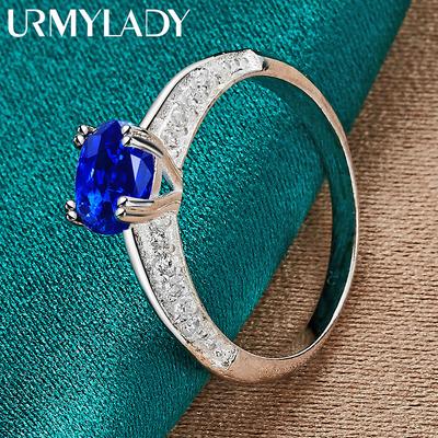 URMYLADY 925 Sterling Sølv Blå Zirkon 7-10 Ring For Kvinner Fest Mote Sjarm Smykker