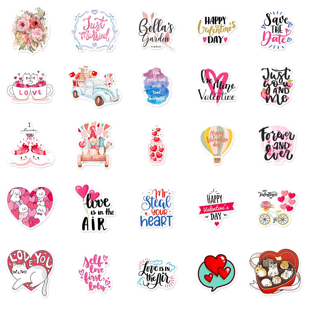 50 Valentinstag Aufkleber LIEBE Romantisches Geständnis Koffer Laptop Roller Abnehmbare Aufkleber
