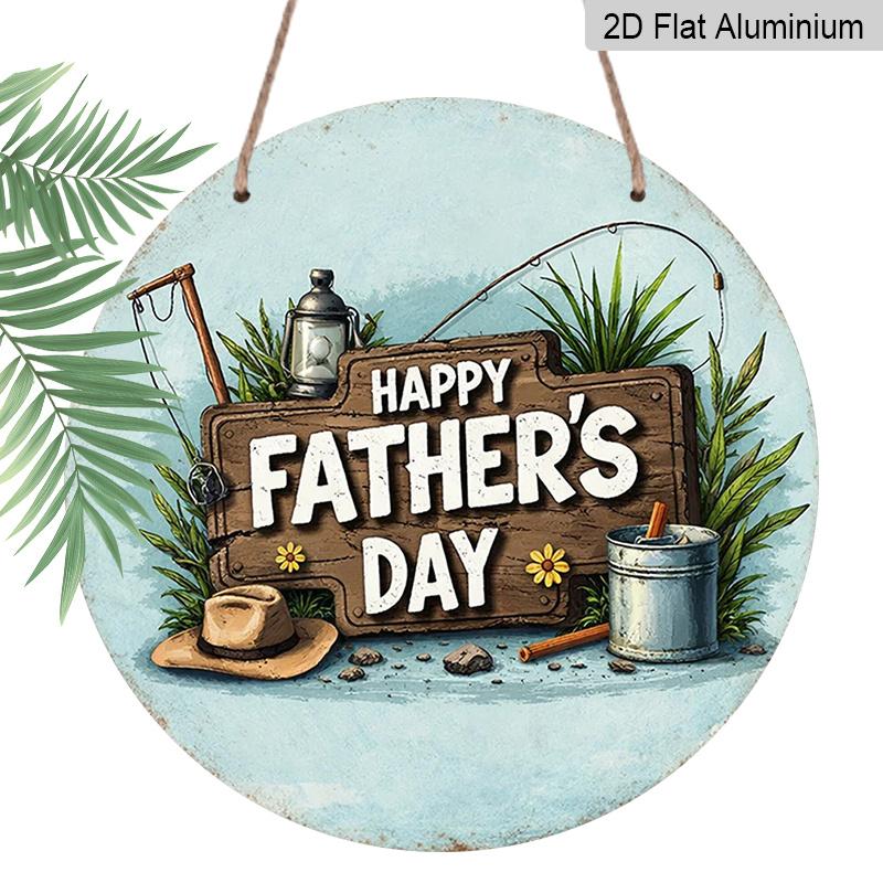 2D Flat, 1pc 7.87x7.87 Inch Round Sign, Happy Father s Day Vintage Decorative Plaque, Vintage Fishing-themed Decorative Sign, Suitable for 1pc