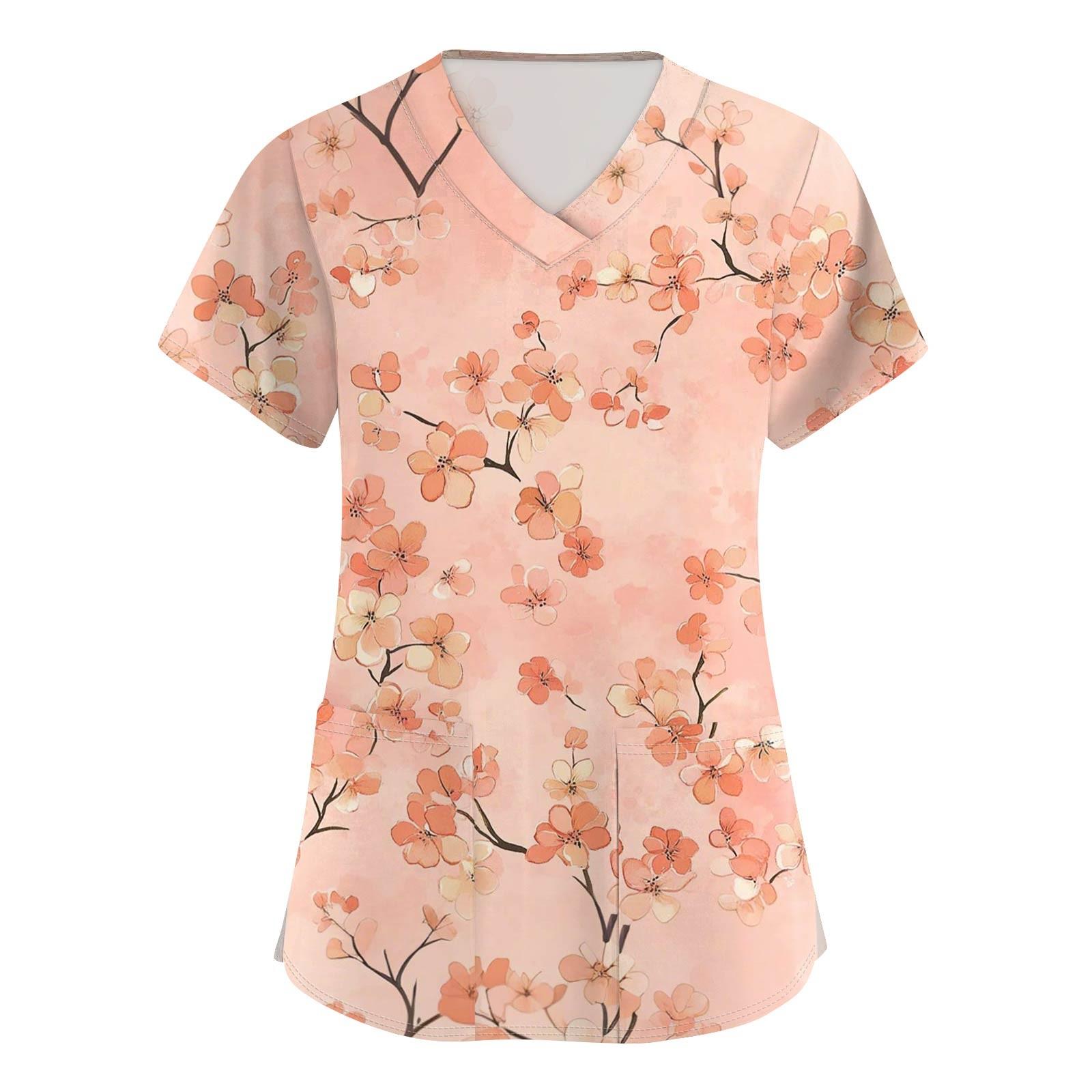 

Женская модная рабочая одежда с короткими рукавами с принтом и верхом с двойными карманами XXXXL оранжевый