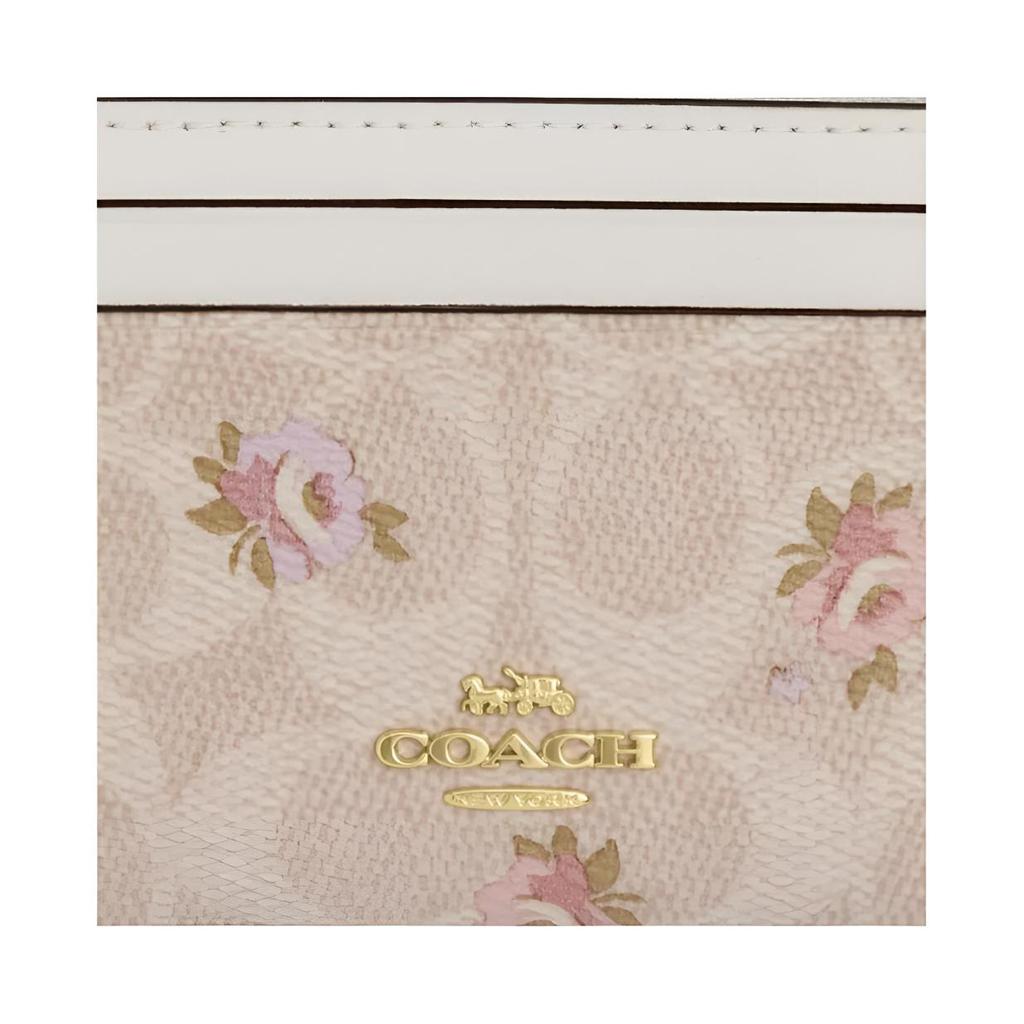 Coach Skinny Id Case 11 Brand Logo Floral Print Coated Canvas Card Holder Women Card Holder Gold Sand CAR16-IMSAS
