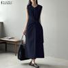 ZANZEA Women Casual Round Neck Summer Sleeveless Long Dress