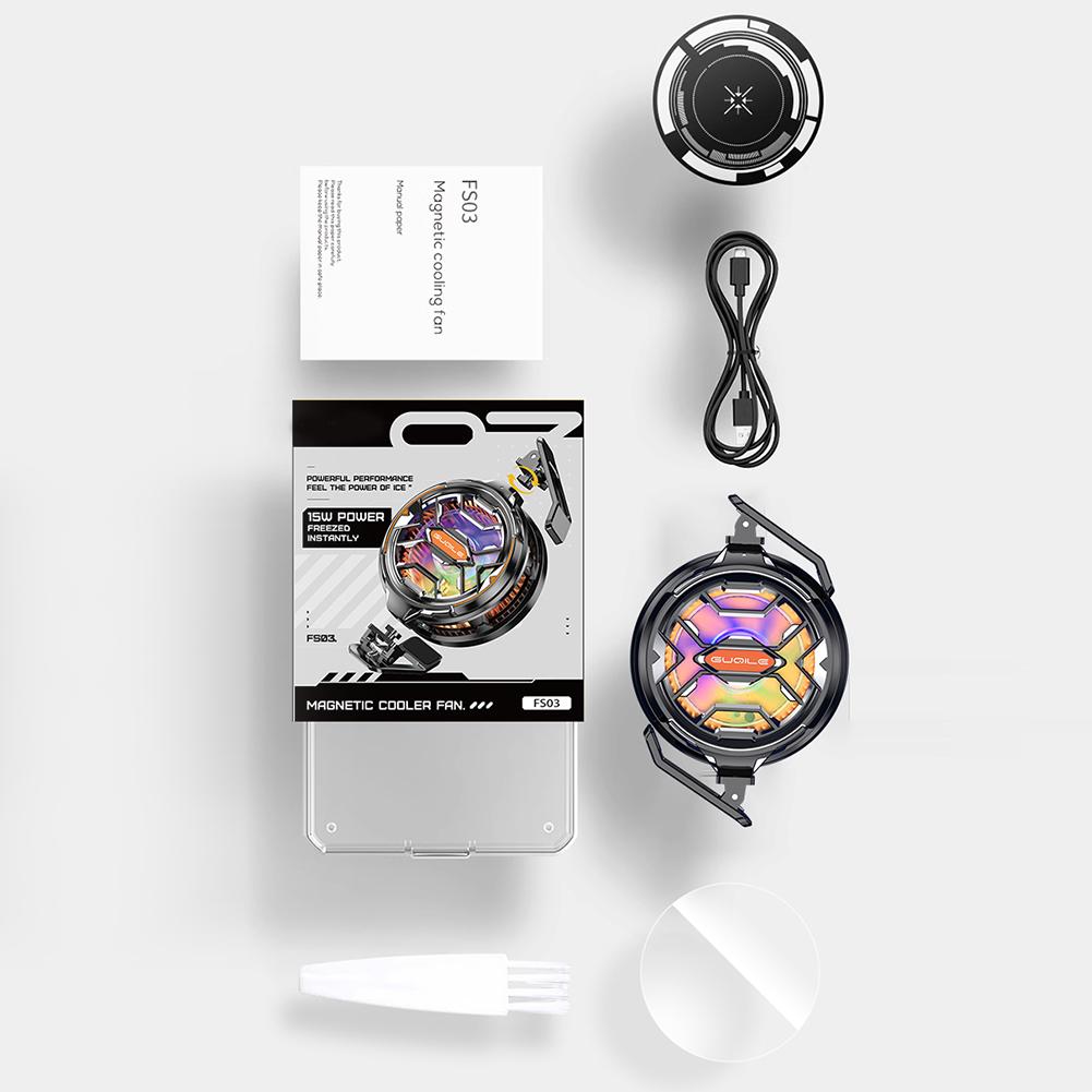 Magnetic & Rotatable Back Clip Phone Fan Cooler 15W RGB Laptop Tablet Radiator 7 Color Lighting Cell Phone Cooler Strong Cooling