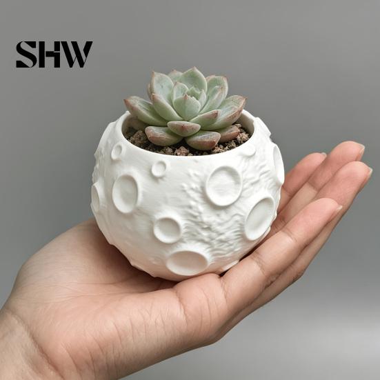 Kleiner Grüner Blumentopf 3D-gedruckter Mond-Blumentopf für Sukkulenten, Kreativer Mondoberflächen-Pflanztopf aus PLA-Material Schreibtischdekoration, Minimalistisches Home-Office