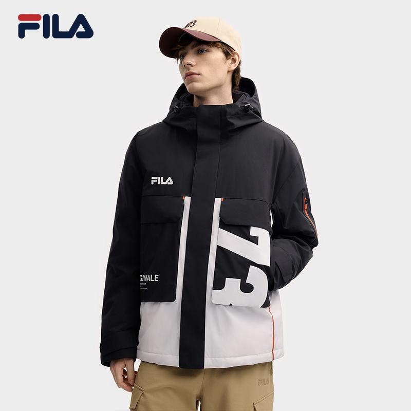 Fila Original Fashion Casual Sports Versatile Punk Work Style Loose Hooded Woven Down Jacket Men Outerwear Legendary-Blue F11M549913FNV