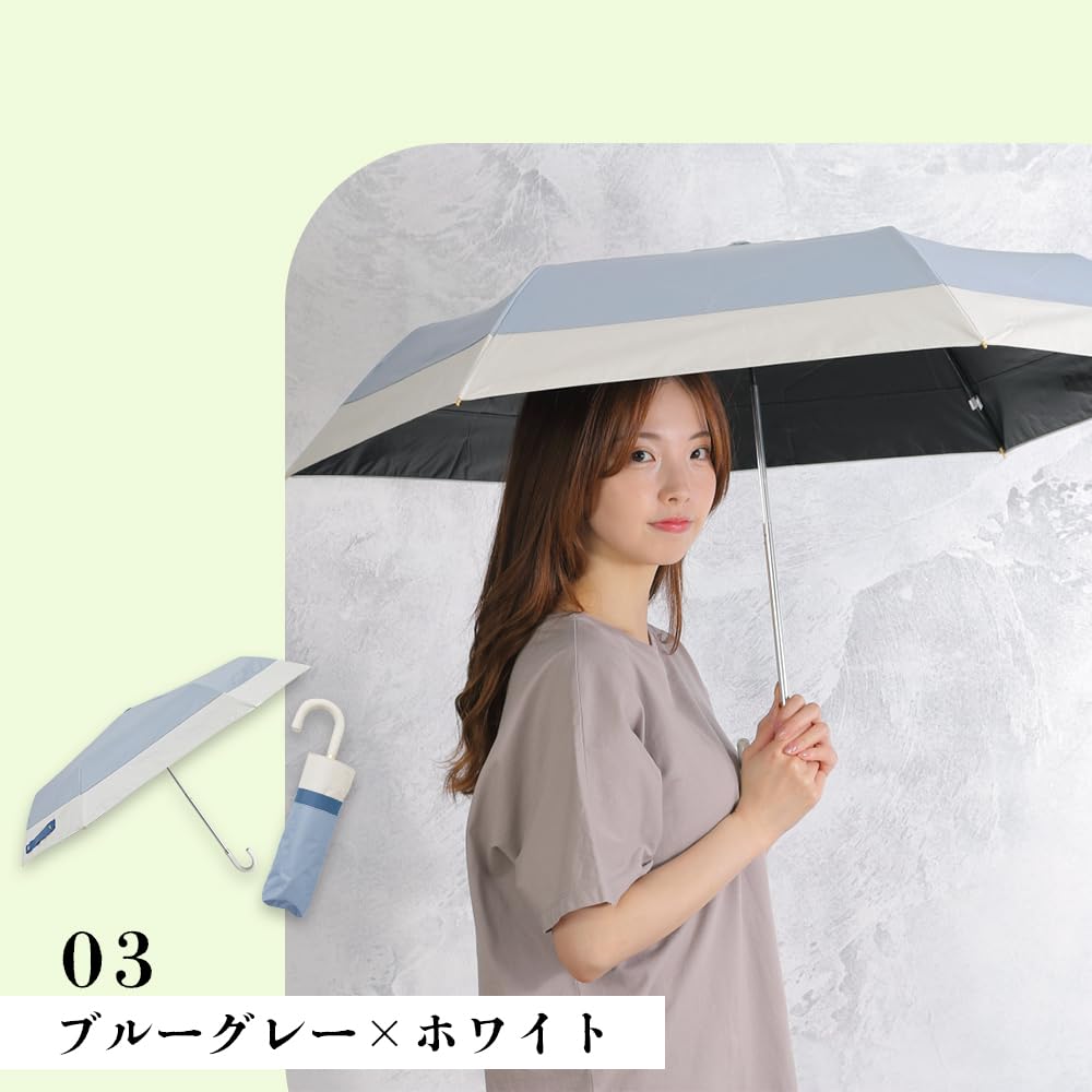 Ogawa Folding UV Perfect Gift for or any LINEDROPS 57409 Women's Parasol, 99.9% Protection, White, Blue-Gray, Water-Repellent, Stylish, Simple,