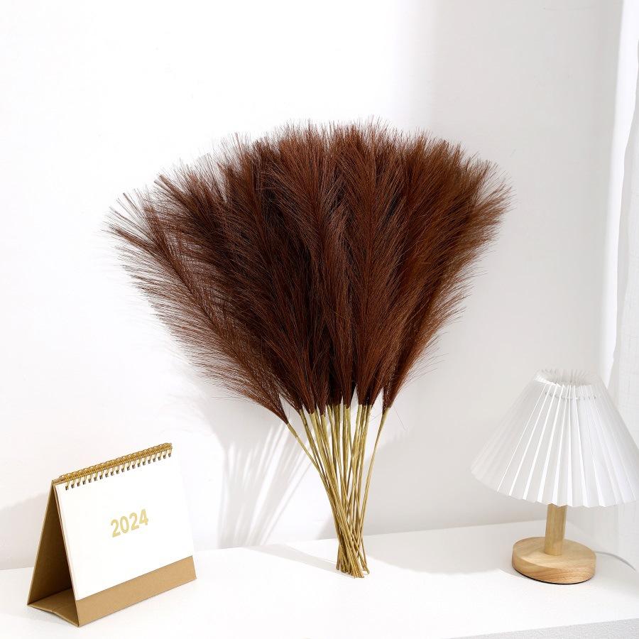 10Pcs Faux Pampas Grass Artificial Reed Fluffy Fake Plants Bouquet For Boho Wedding Home Vase Decor