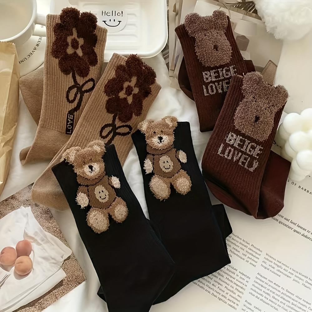 1PACK/3 Pairs of Cute Bear Socks Autumn and Winter Crew Socks, Men's Socks, Women's Socks