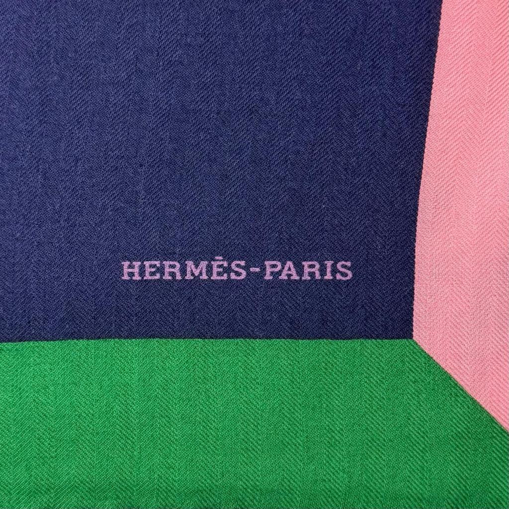 Excellent HERMES scarf GEANT ENCADRE Dark navy cashmere Women Used