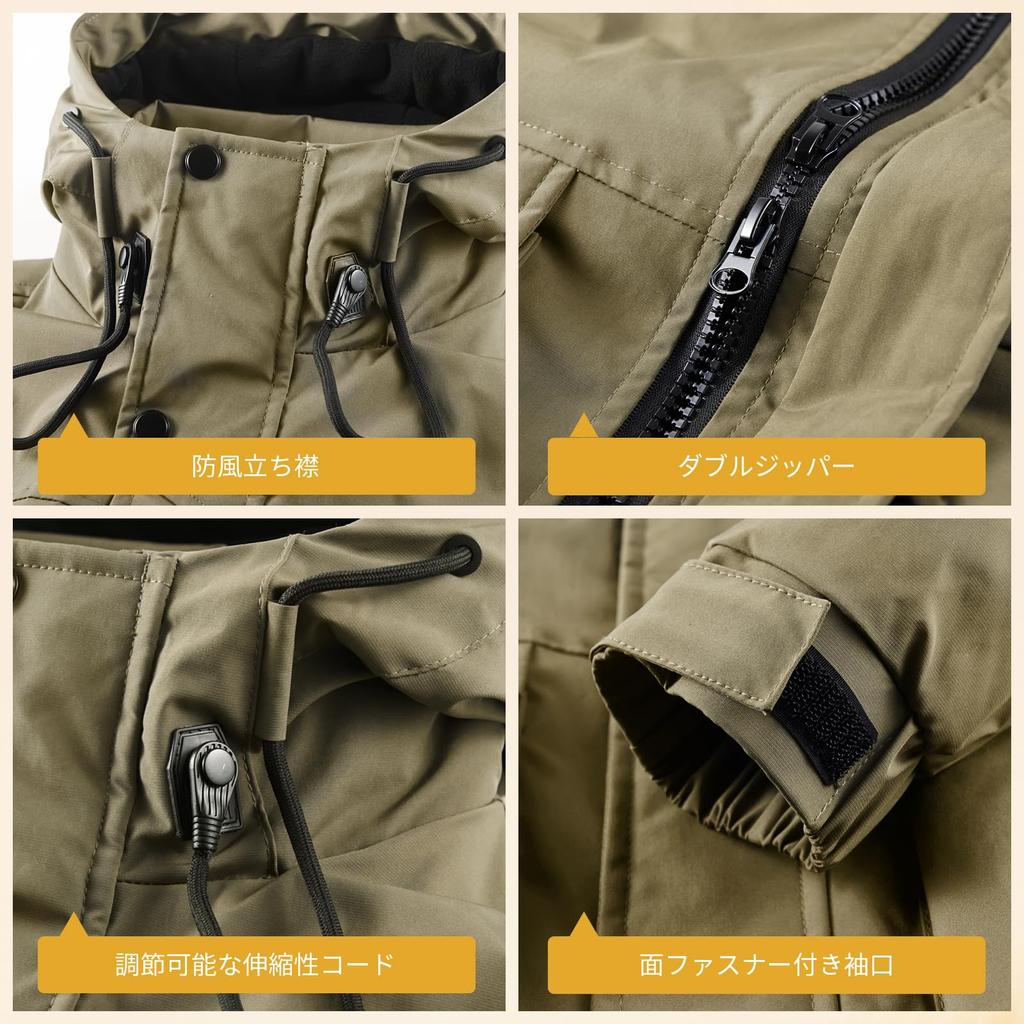 Manatsulife Thick Jacket with Multiple Plus Winter Camping Heat Cold and Men's Full-Zip Hood, Water-Repellent Finish, Pockets, Size, Outerwear,