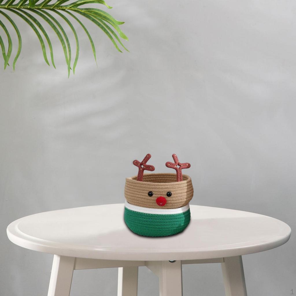 Christmas Basket with Reindeer Motif, Braided, Storage Box, Organizer, Decorative