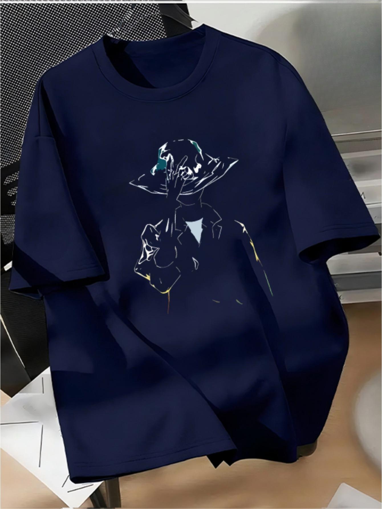 

2026 Chinese New Year Cartoon Anime Straw Hat Printed Trendy Unisexs Summer Tshirt Short Sleeve Casual Unisexs Trendy Clothing S