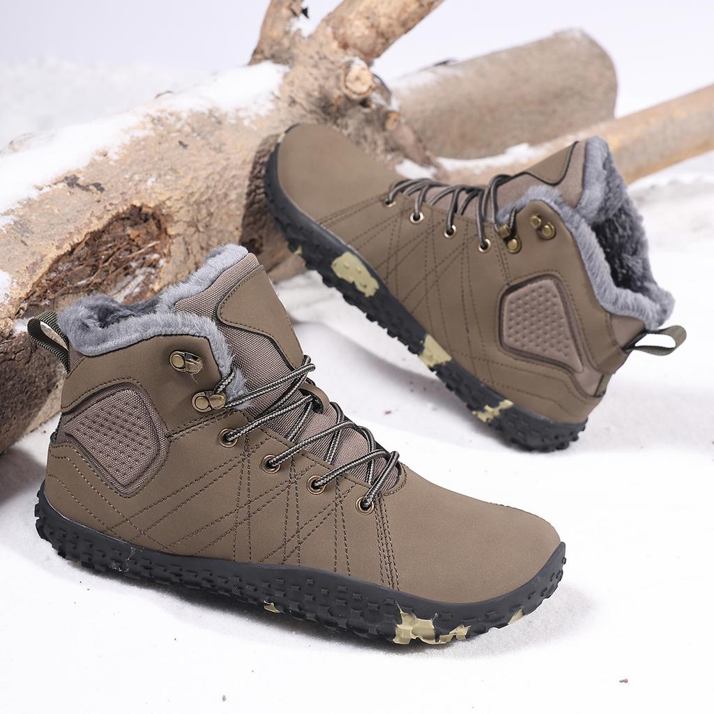TUINANLE Winter Barefoot Boots Men Winter Sneakers Ankle Snow Shoes Plush Hiking Boots Warm Sporting Shoes Big Size 48Black