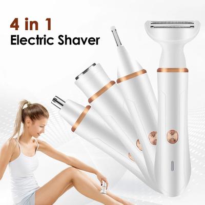4 in 1 Elektrischer Rasierer für Frauen Bikini-Trimmer Damen Schmerzlose Achseln Beine Augenbrauen und Nasenhaare Gesichtshaarentfernung