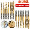 6X 1/4" HSS Hex Shank Metric Titanium Combination Drill Bit Spiral Screw Tap Set