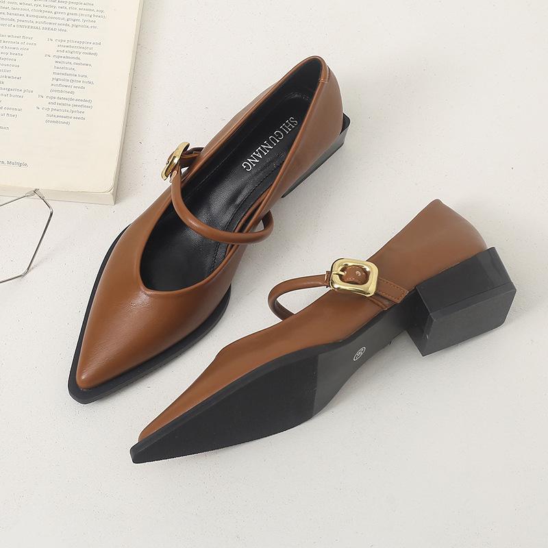 

73598-3 Spring and Autumn New Small Leather Shoes Versatile Light Mouth Shoes Retro Small Single Shoes Fashion Pointed Women s Shoes 39 коричневый