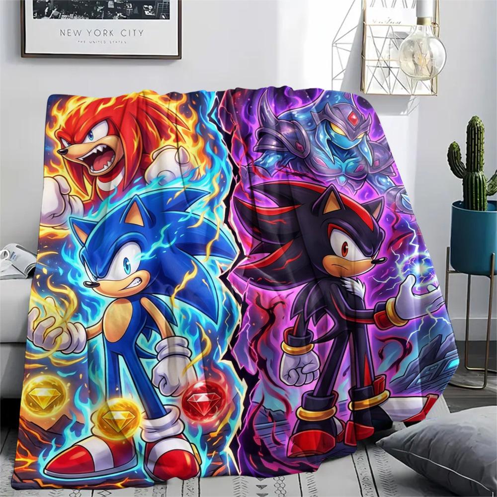 Hedgehog Sonic Print Flannel Blanket, Ultra Soft High Quality All Seasons Warm Throw, Home Decor Cozy Blanket, Perfect Christmas Gift