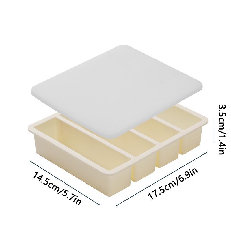 4 Grid Long Strip Ice-tray Ice Cube Tray Long Ice Stick Tray Silicone with Lid Rectangular Easy Release Ice Mold Bar Tools