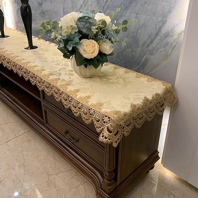 Față de masă dreptunghi cafea din dantelă brodata dulap TV Shopbox Față de masă din țesătură husă de praf cu bandă lungă