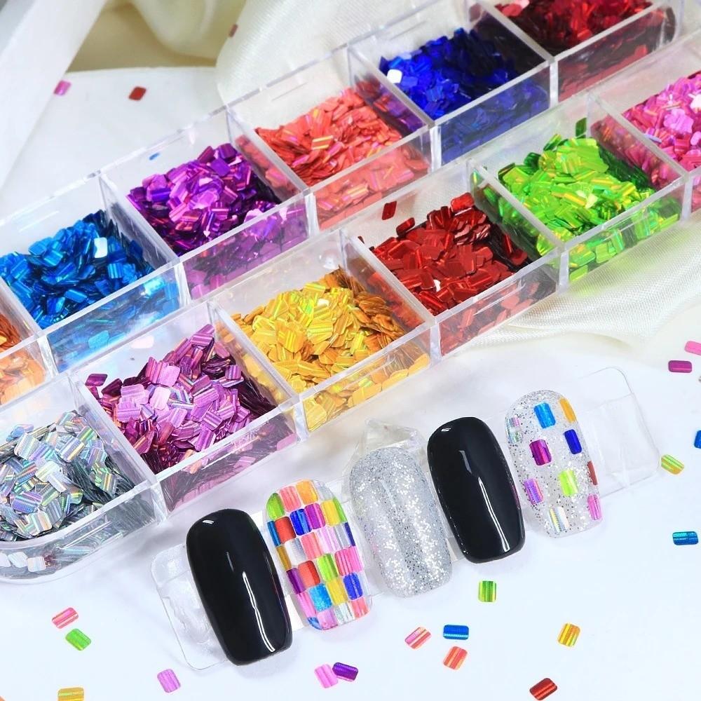 12-Grid Nail Art Sequins Holographic Nail Charms New Nail Decoration Accessories  French Manicure