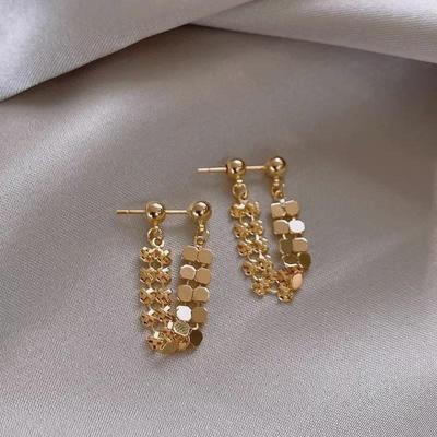 Elegant Korean Silver Sequin Chain Earrings - Stylish Internet Celebrity Design, Fashionable & Personalized Front and Back Style