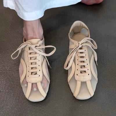 Fashion German Training Shoes Women 2025 Summertime Flat Lace-up Forrest Gump Shoes Women Genuine Leather Mesh Ventilation Sneakers