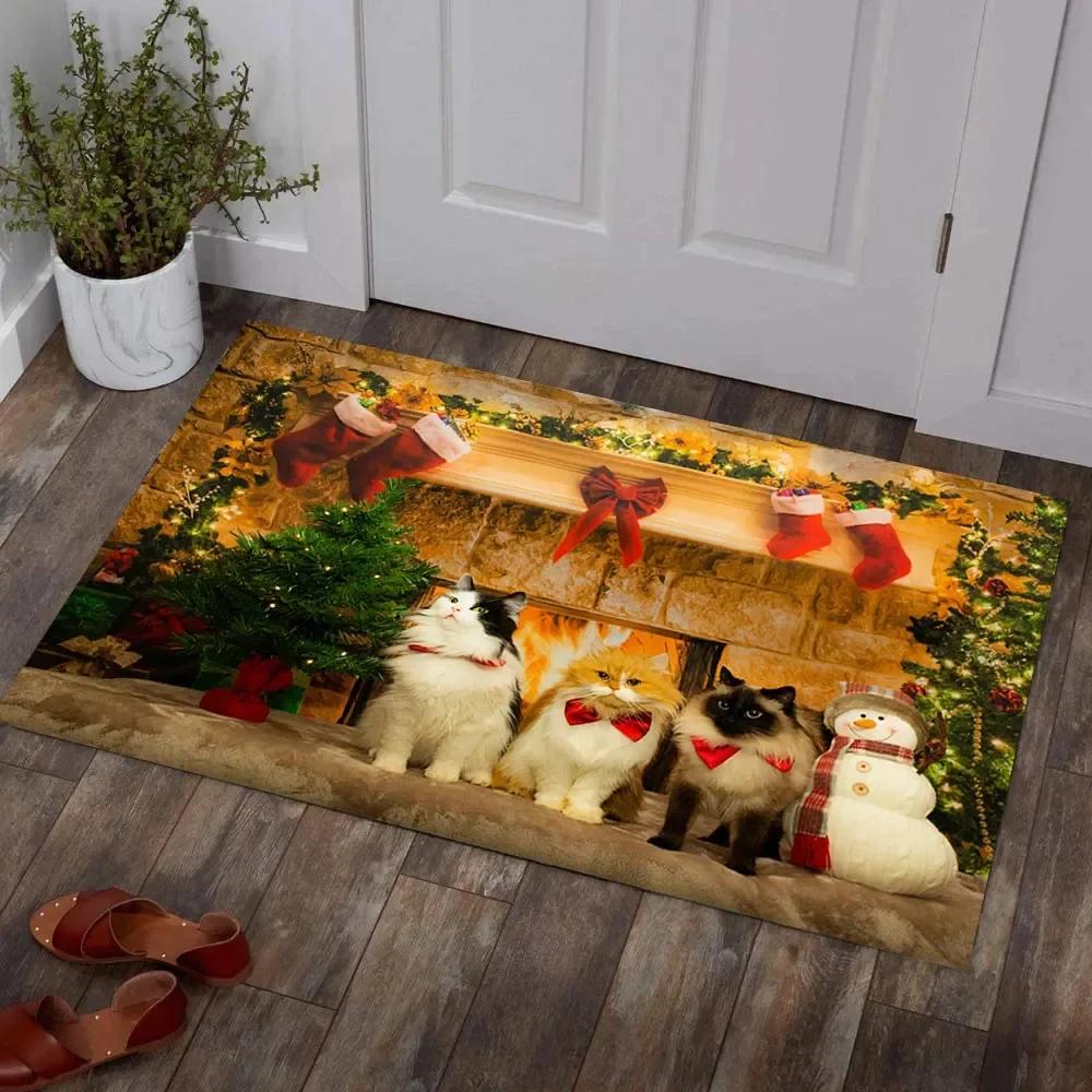 Weihnachtsteppich Bereichsteppiche Rutschfeste Eingangsfußmatte für Wohnzimmer Schlafzimmer Dekor Weiche Badezimmer Küchenbodenmatte Vorleger