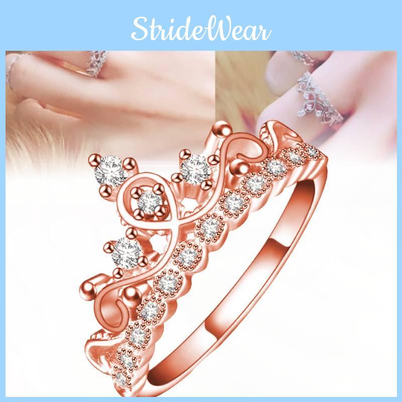 Exquisite Rose Gold Plated Crown Ring For Women With Sparkling Artificial Gemstones