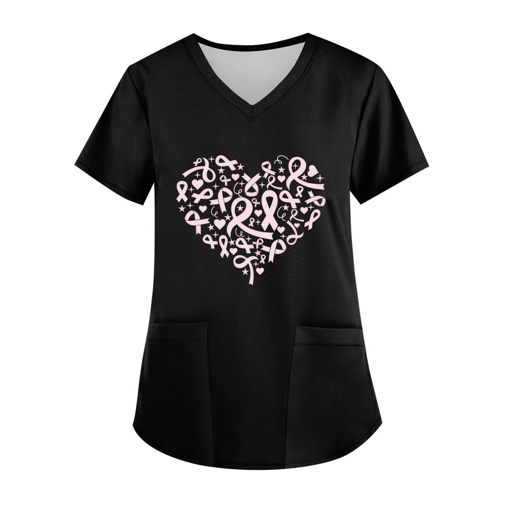 Women's V-Neck Short-Sleeve Pocketed Top With Side Slit