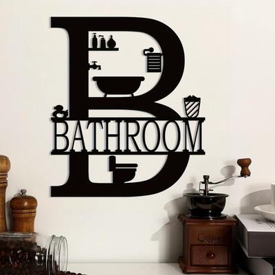 Chic Black Metal Bathroom Wall Art - Farmhouse Style, Funny Modern Home Decor Sign, Reusable Matte Finish, Self-Adhesive