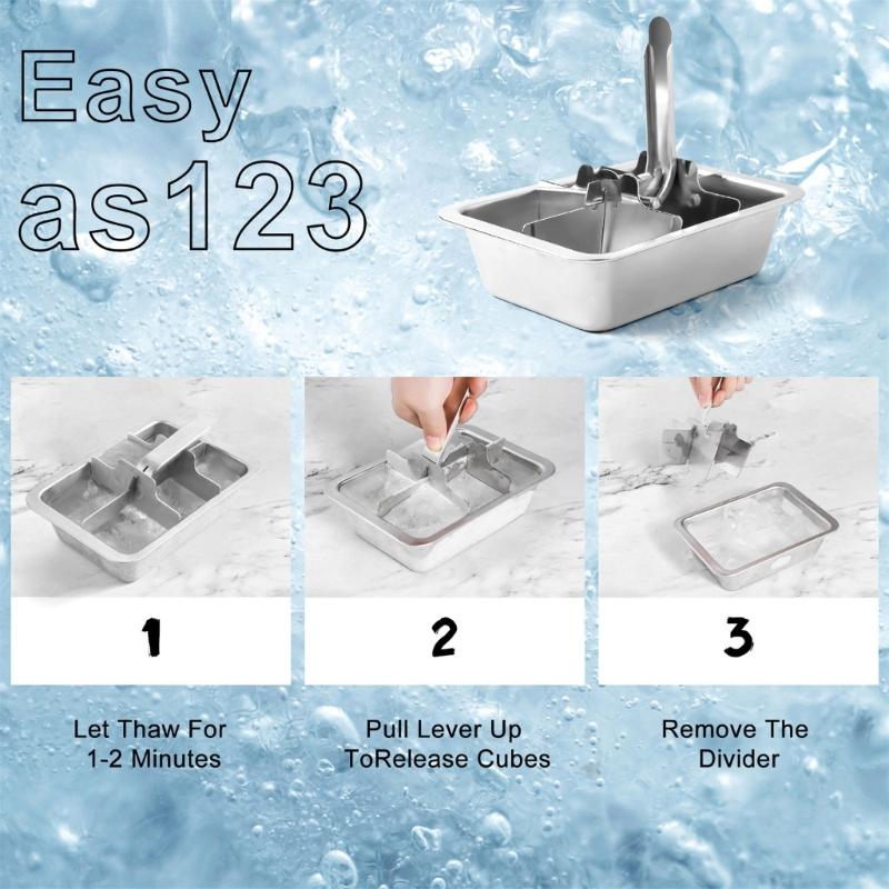 Ice Cubes Mold Stainless Steel Rustproof Easy Cleaning Ice Making Mould with Handle For Cocktails Beverages