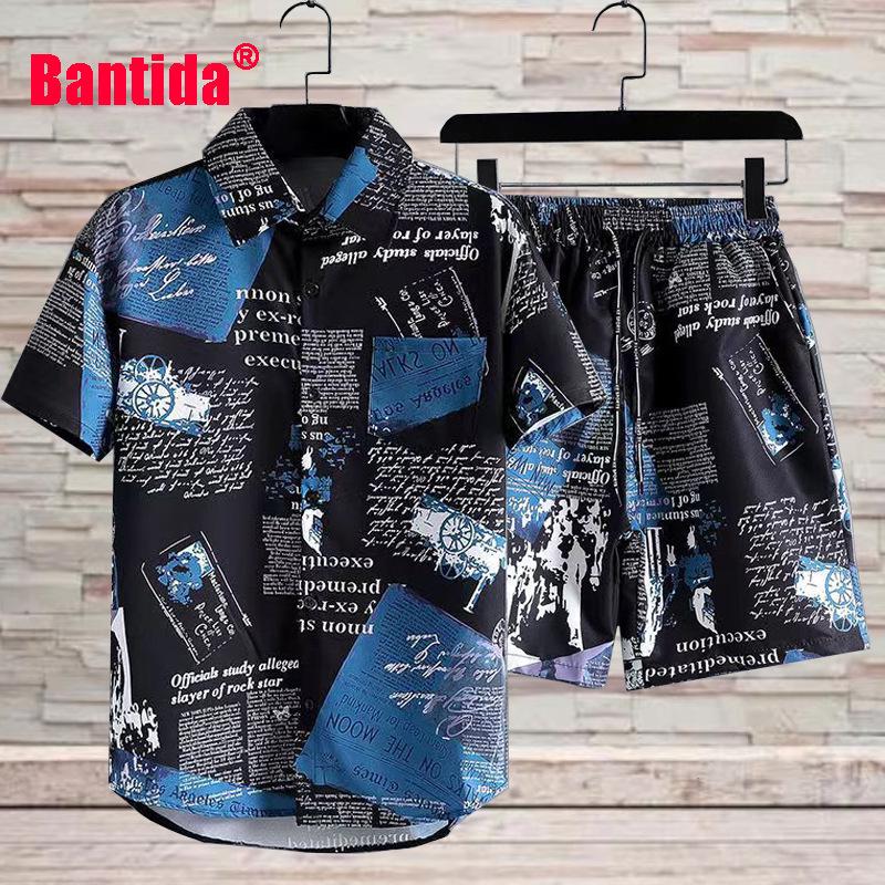 Men's Loose Fit Three-Piece Casual Sports Set with Floral Shirt, Beach Shorts, and Couple Class Uniform Trend