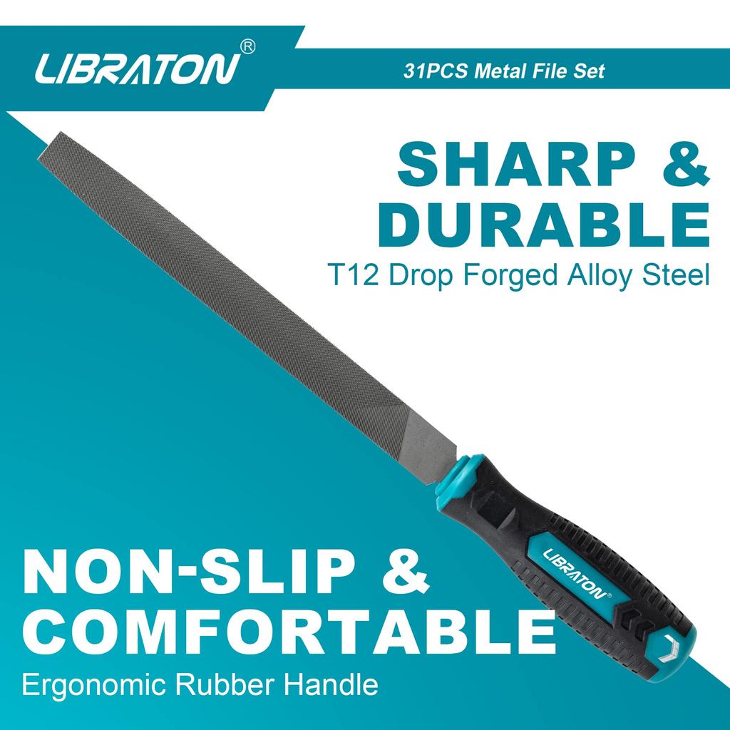 LIBRATON File Includes Iron and Triangular as well as Diamond Fine and Medium for Plastic and Perfect for and Edge Includes 12 Sandpaper a Steel and a
