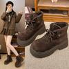 Women's Thick Bottom Lace-up Winter Lightweight Warm a Foot Pedal Padded Snow Boots Non-slip Wear Casual Sneakers Plush Martin Cotton Boots