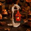 Decorative Skeleton Arm Statue Lantern, 3D Printed Halloween Hand Holding Light Up Lantern Atmospheric Night with LED Candle for Indoor Home Tabletop